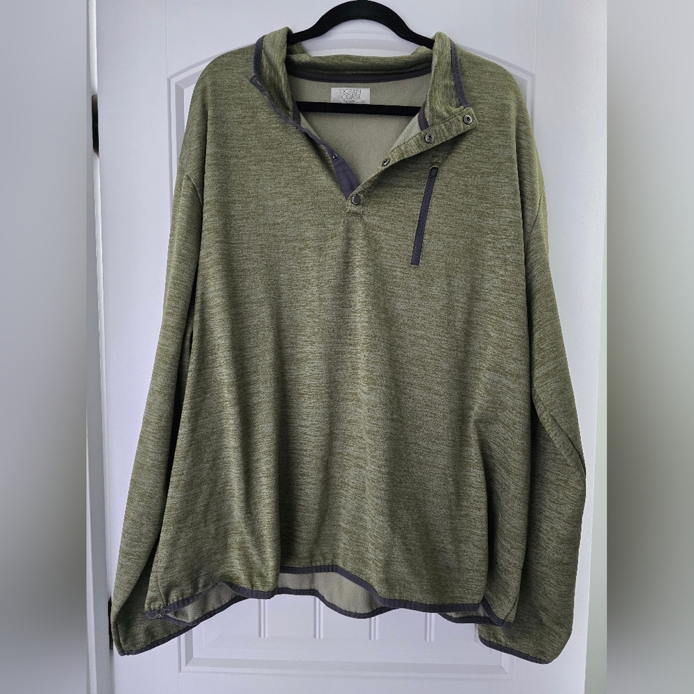 Olive Green Pullover with Button Collar